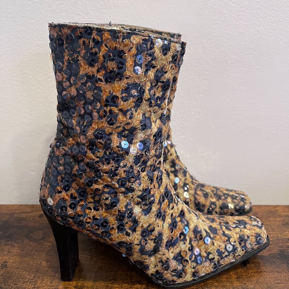 De Pasquale - Vecchietti Sequin Cheetah Print Ankle Boot Heels - Picture 3 of 5